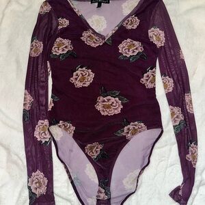 Derek Heart Floral Bodysuit - Deep Purple and Pink